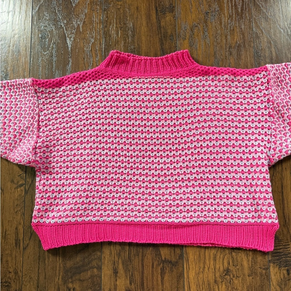 Light Pink Crew Neck Sweater with Hot Pink Accents - Picture 2 of 3